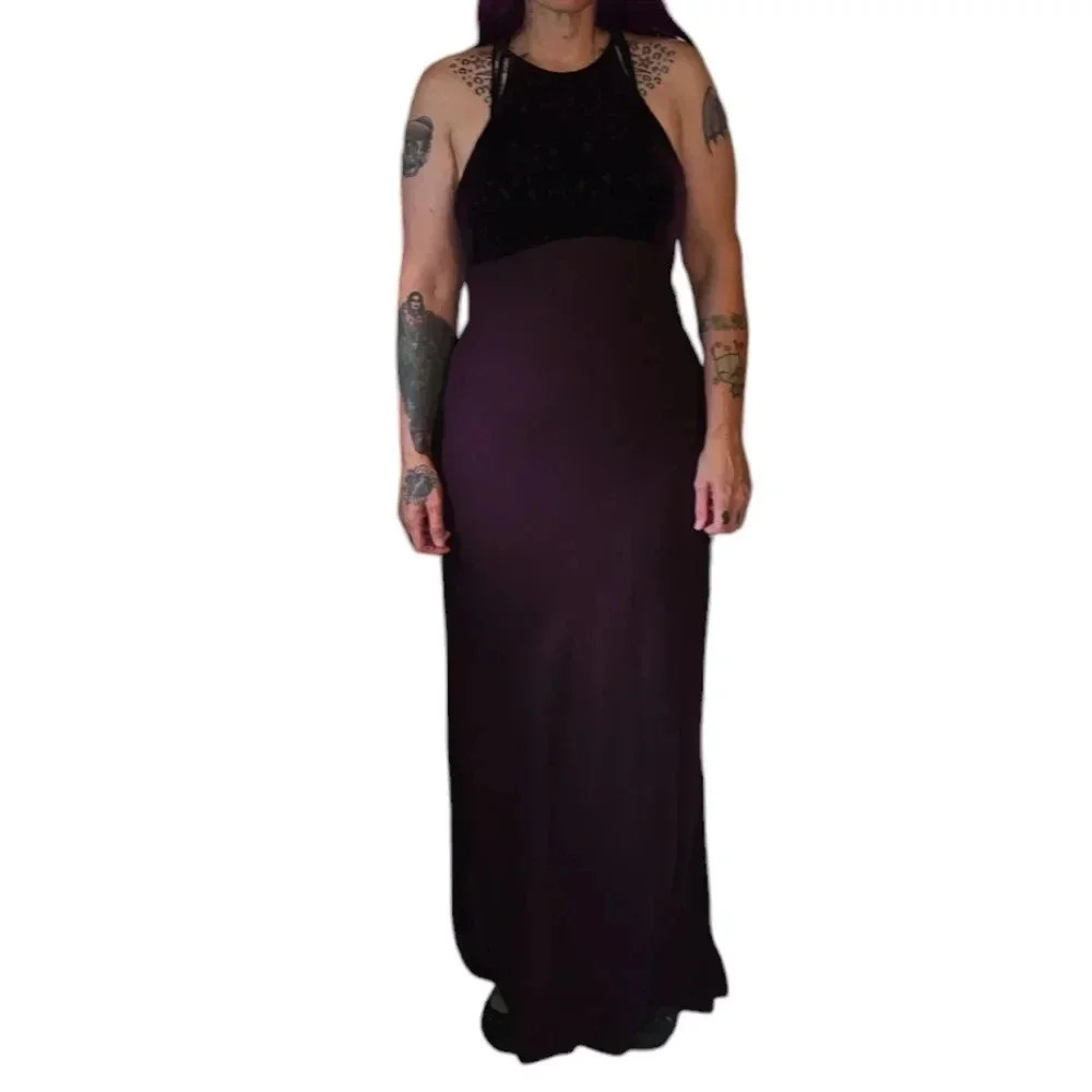 Vintage Y2k Womens Plum Formal Dress Velour Zum Zum By Dillards Size 13/14